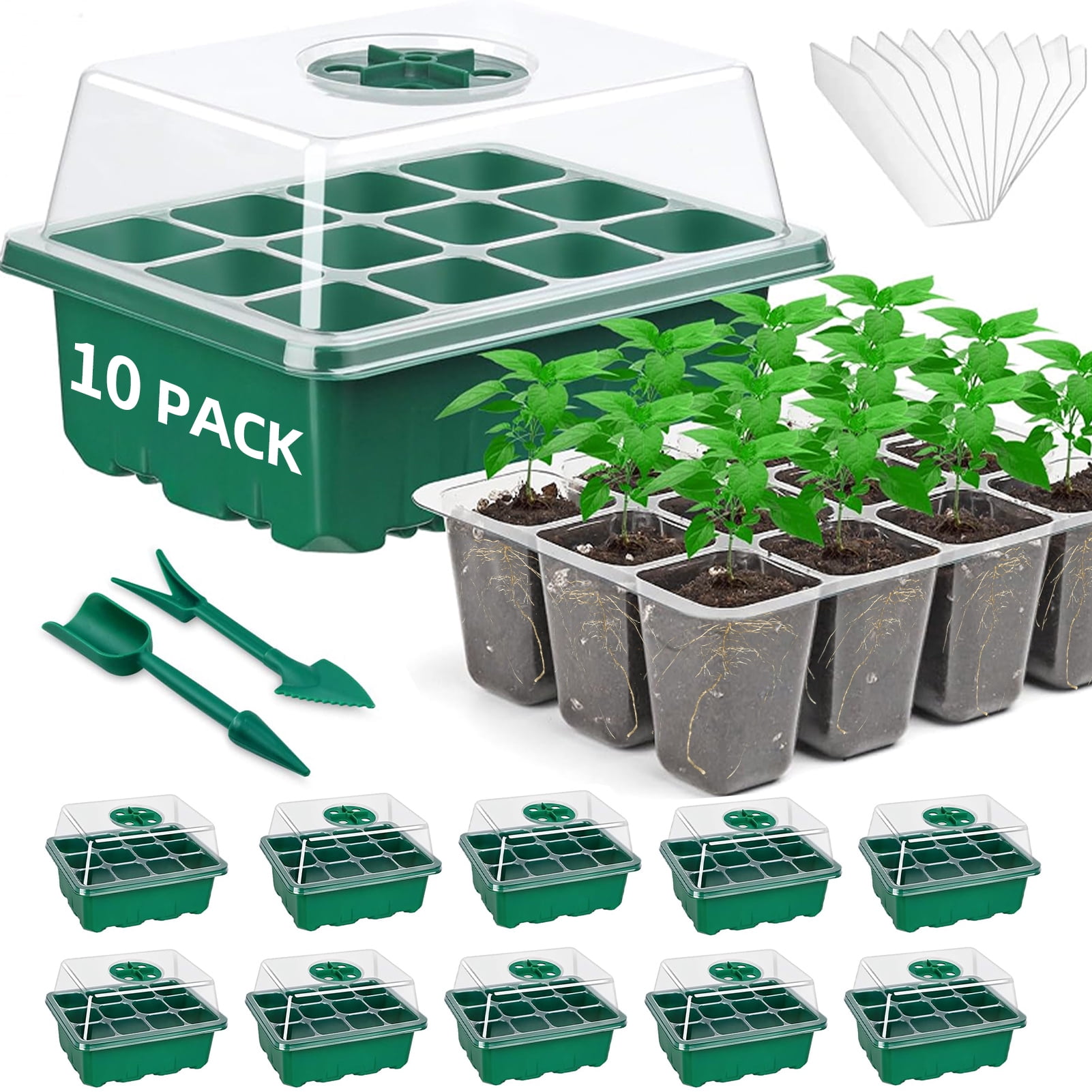 JORKING 10 Packs Seed Starter Trays (120 Cells Total Tray) With ...