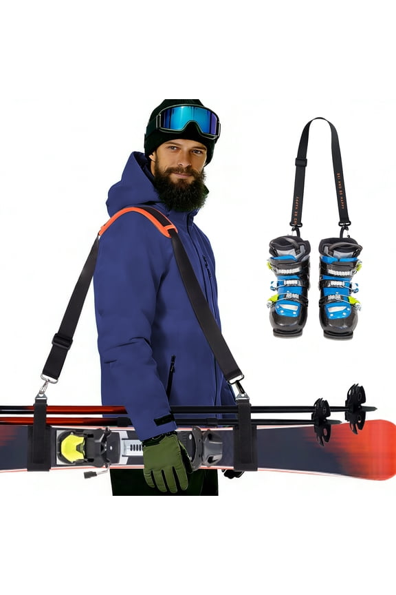 Ski Strap and Pole Carrier, Adjustable Ski Carrier Straps with Shoulder Sling for Skis, Snowboards, Poles, and Boots, Portable Ski Gear Accessory for Men and Women