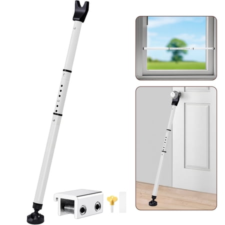 Fabulas Sliding Door Security Bar, 17-46 Inch Adjustable Sliding Door Lock Bar, Heavy Duty Door Stoppers with Rubber Tips Patio Door Window Security Bar for Home, Apartment, Hotel, Travel, White