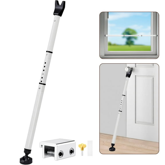 Fabulas Sliding Door Security Bar, 17-46 Inch Adjustable Sliding Door Lock Bar, Heavy Duty Door Stoppers with Rubber Tips Patio Door Window Security Bar for Home, Apartment, Hotel, Travel, White