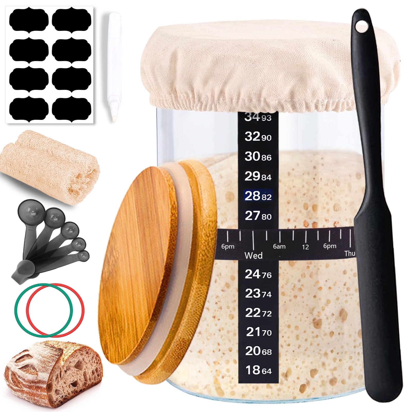 Fabulas Sourdough Starter Kit, 32oz Wide Mouth Glass Sourdough Jar, Reusable Sourdough Bread Baking Supplies