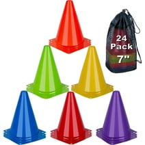 Fabulas Sports Soccer Cones, 7'' Pack of 24, Plastic Safety Training Cone Colorful