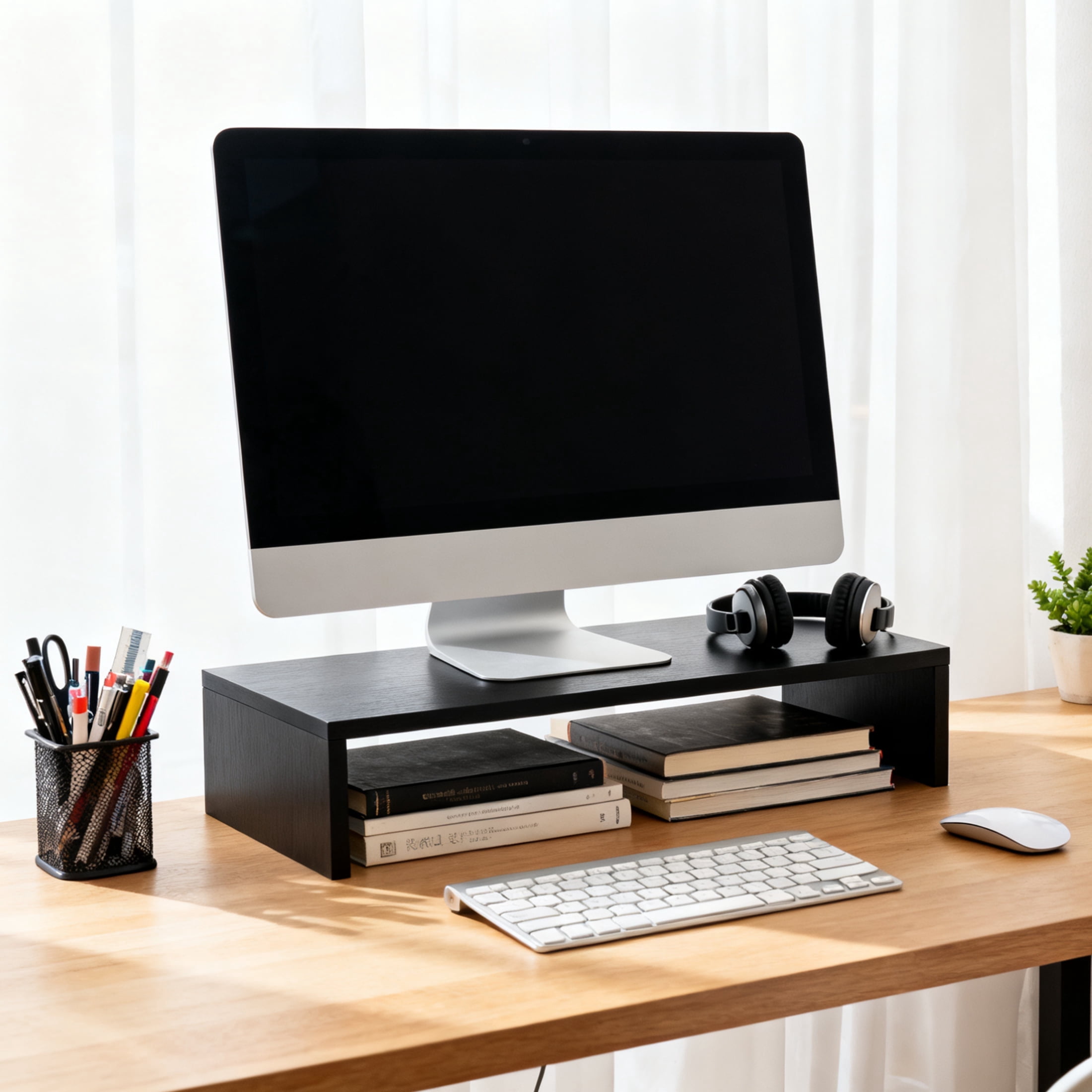 Fabulas Wooden Monitor Stand Riser for Desk, 20-Inch Computer Monitor ...