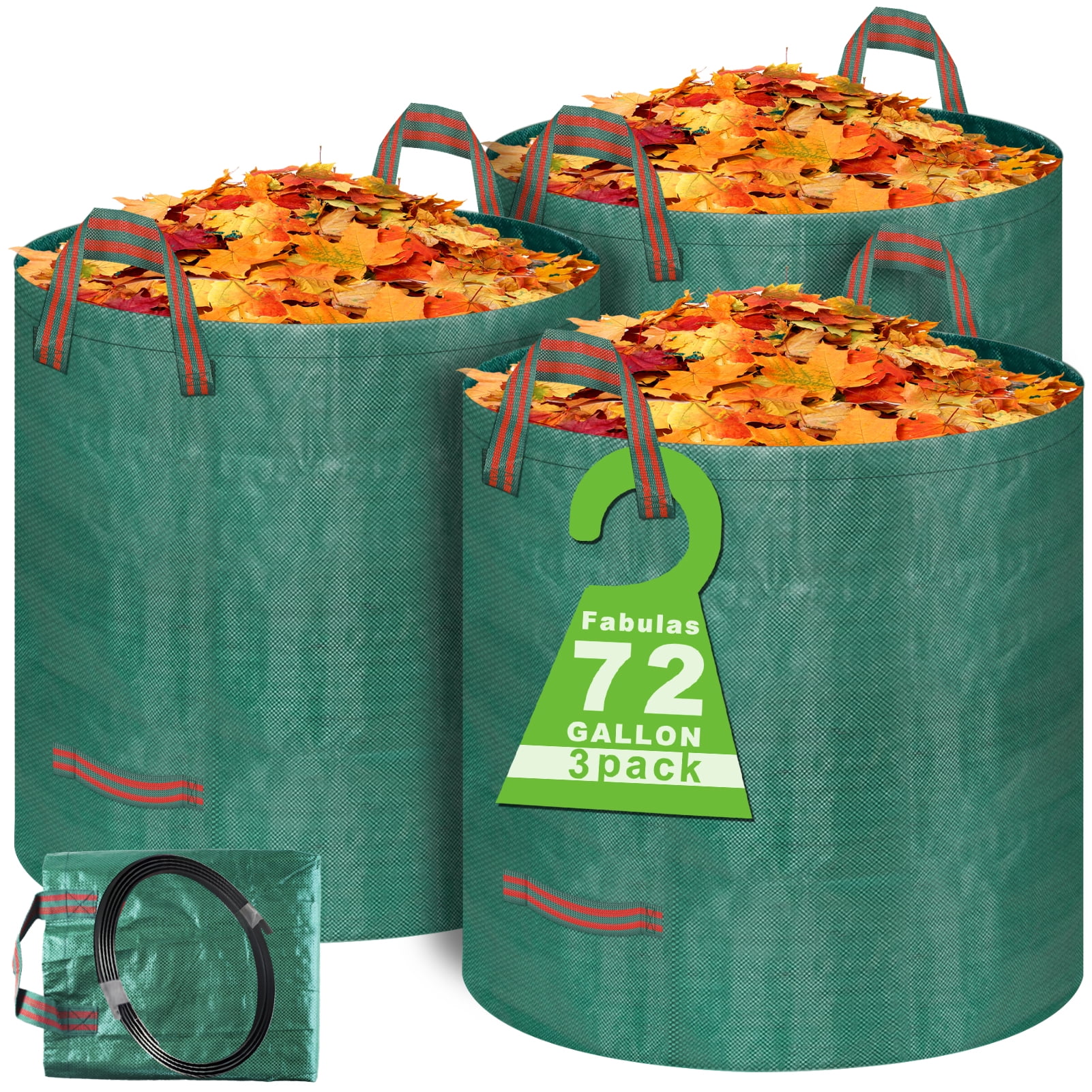 Fabulas Yard Waste Bags, 3 Packs 72 Gallons Reusable Lawn and Leaf Garden Bags with Reinforced Carry Handles, Heavy Duty Garden Waste Bags Camping Yard Recyclin