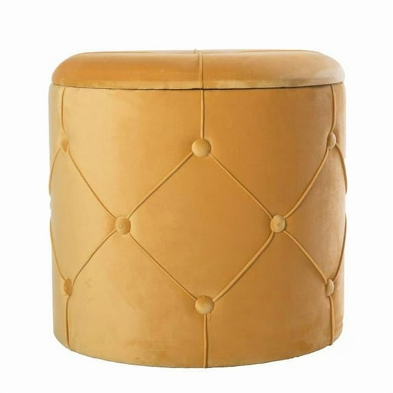 Fabulaxe QI003523Y 15.75 x 15.5 in. Round Wooden Velvet Ottoman Stool with Lid, Yellow