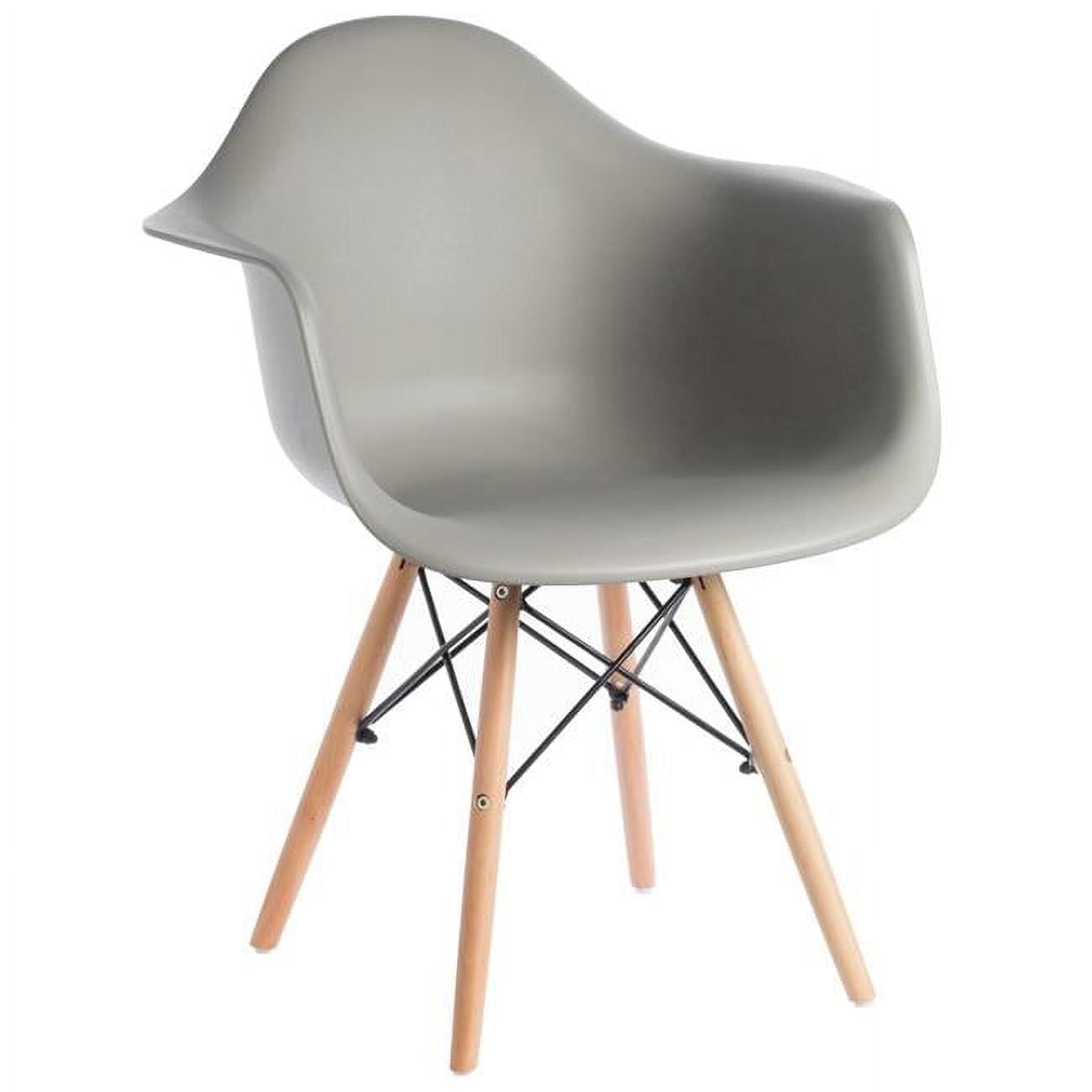Gray Plastic Shell Dining Arm Chair with Wooden Legs
