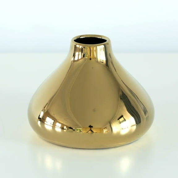 Fabulaxe Decorative Ceramic Modern Centerpiece Table Flower Vase, Gold