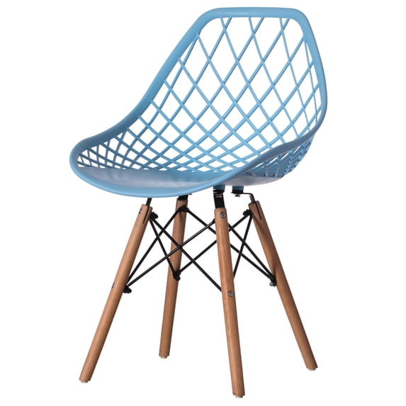 Fabulaxe Mid-Century Modern Style Plastic DSW Shell Dining Chair with Lattice Back and Wooden Dowel Eiffel Legs