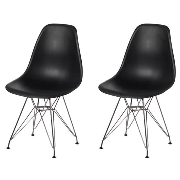 Quickway Imports Mid-century Modern Plastic Shell Dining Chair with Metal Legs Black Set of 2 Black Finish 2-Piece Set of 2