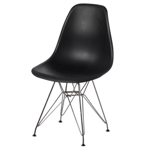 Fabulaxe Mid-Century Modern Style Plastic DSW Shell Dining Chair with Metal Legs, Black