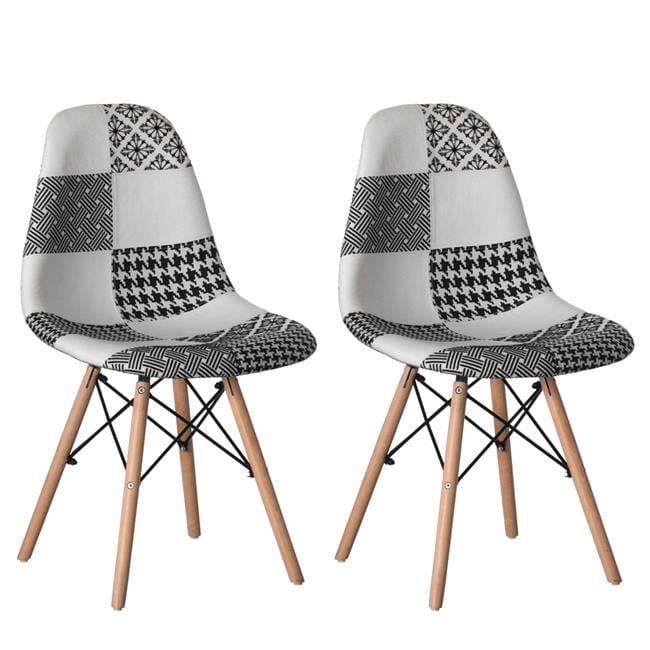 Modern Black and White Patchwork Upholstered Parsons Chairs, Set of 2