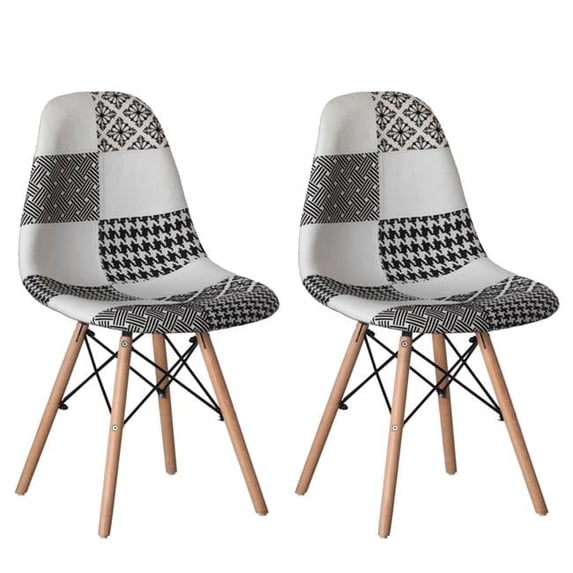 Fabulaxe Modern Fabric Patchwork Chair with Wooden Legs for Kitchen, Dining Room, Entryway, Living Room, Set 2