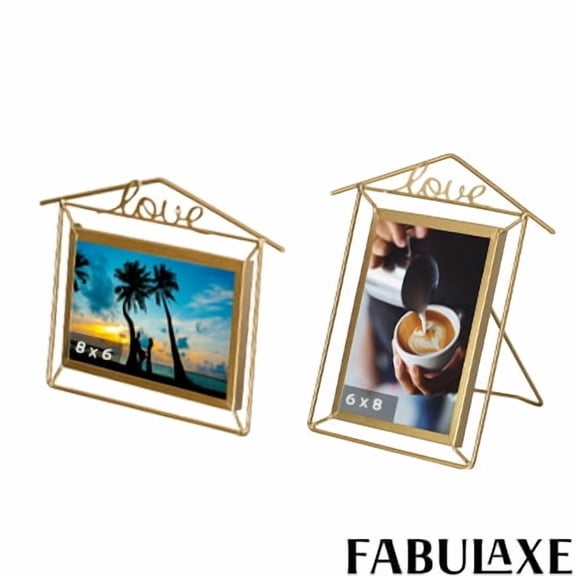 Fabulaxe Set of 2 Large Gold Metal Floating Picture Frames One Horizontal 9x12-inch Frame for 6x8 Photos & One Vertical 11x8-inch Frame for 8x6 Photos with Easel Backs for Home and Office Decoration