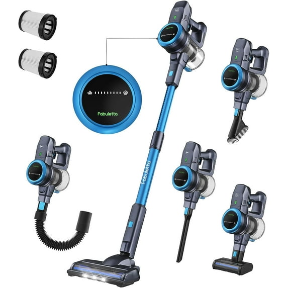 Fabuletta 24Kpa Cordless Vacuum Cleaner, 10-in-1 Powerful Suction Stick Vacuum Cleaner for Hardwood Floor Carpet Pet Hair Car Bed, 250W Brushless Motor, Lightweight Handheld Vacuum Cleaner, Blue