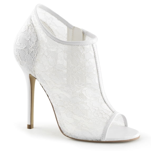 5" Heel, Open Toe Bootie W/ Lace Overlay - Ivory Lace-Mesh, 11
