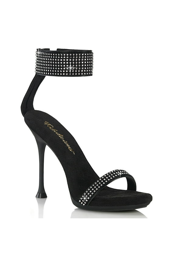 CUPID-440 Women's 4 1/2" Heel Mini Platform Black Ankle Strap Sandals Shoes with Rhinestones