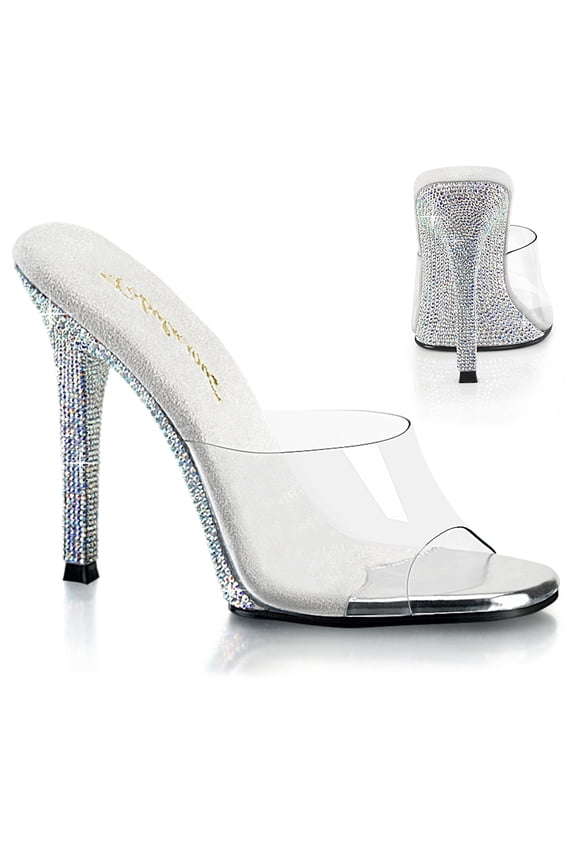 GALA-01DM Women's 4 1/2" Heel Platform Clear Sandals Slides with Rhinestones