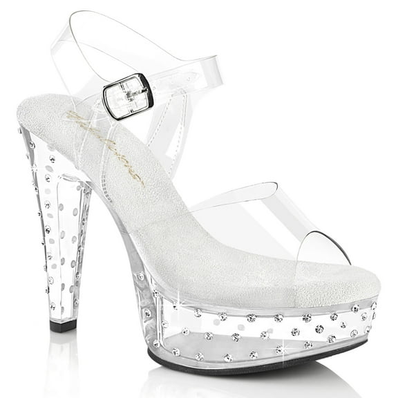 Fabulicious MARTINI-508SDT Women's 5" Heel Platform Ankle Strap Clear Shoes with Rhinestones on Platform & Heel