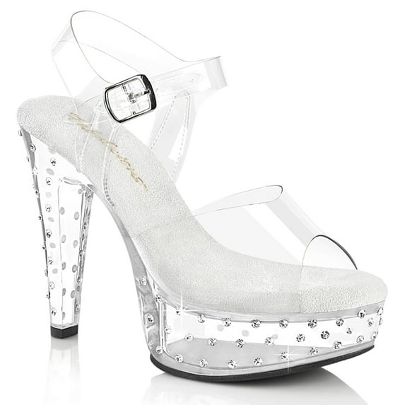 Fabulicious MARTINI-508SDT Women's 5" Heel Platform Ankle Strap Clear Shoes with Rhinestones on Platform & Heel