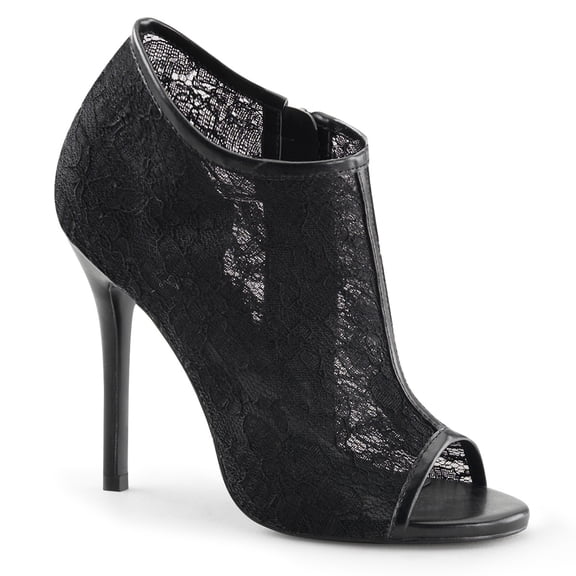 5" Heel, Open Toe Bootie W/ Lace Overlay - Blk Lace-Mesh, 8