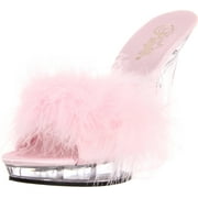 Fabulicious Women's Lip- Marabou Slipper 7 Baby Pink Satin-fur/Clear
