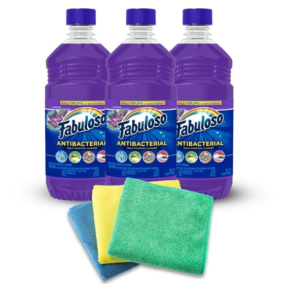 Fabuloso Antibacterial Cleaner, Lavender, 16.9 oz, 3-Pack + 3 Free Microfiber Cloths