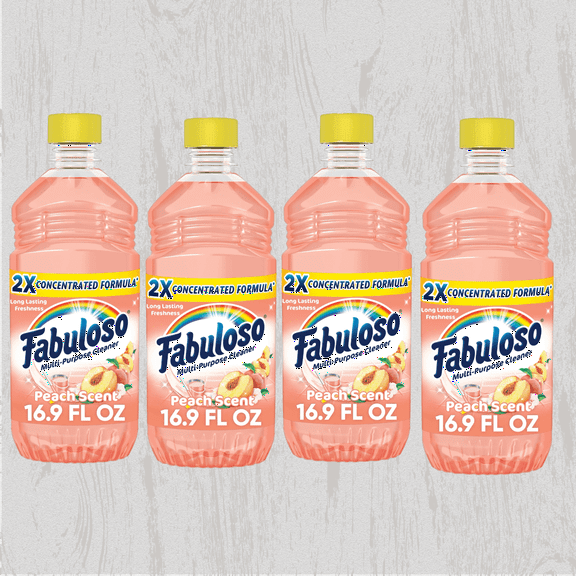 Fabuloso Multi-Purpose Cleaner, 2X Concentrated Formula, Floor Cleaner, Peach Scent, 16.9 fl oz (4 Pack)