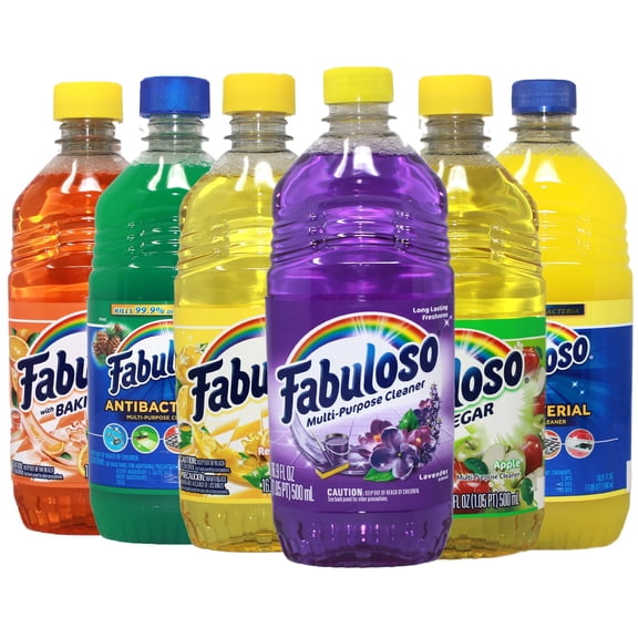Fabuloso All Purpose Liquid Cleaner Variety Set of 6, Includes Lemon, Lavender, Pine, Orange with Baking Soda, Apple with Vinegar and Sparkling Citrus, 16.9 Ounce Each