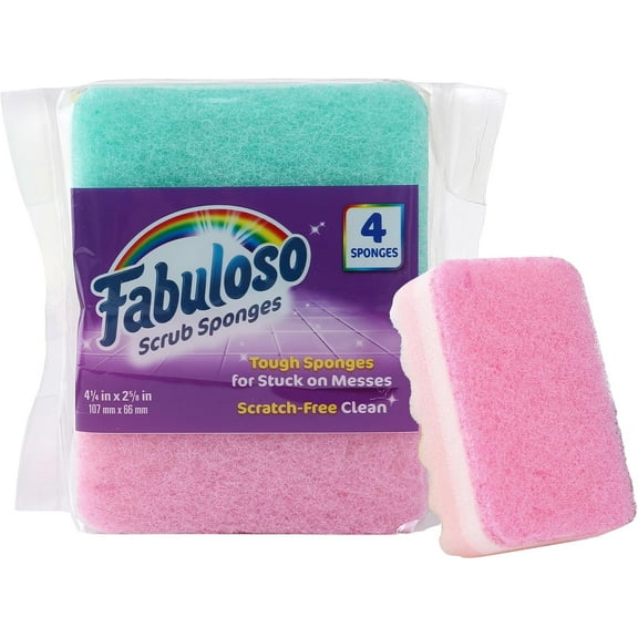 Fabuloso Sponges Kitchen Dishes & Surfaces Scratch-Free Sponges, Rainbow, 4 Count.