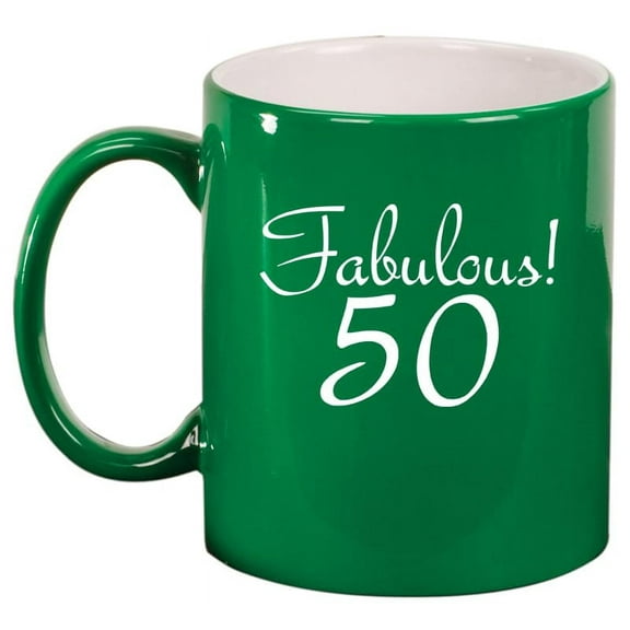 Fabulous 50 50th Birthday Gift Ceramic Coffee Mug Tea Cup Gift for Her, Friend, Coworker, Wife (11oz Green)