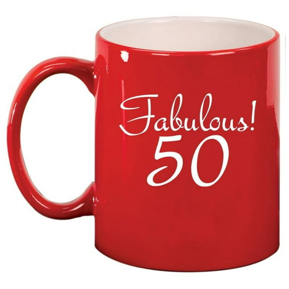Fabulous 50 50th Birthday Gift Ceramic Coffee Mug Tea Cup Gift for Her, Friend, Coworker, Wife (11oz Red)