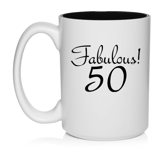Fabulous 50 50th Birthday Gift Ceramic Coffee Mug Tea Cup Gift for Her, Friend, Coworker, Wife (15oz White)