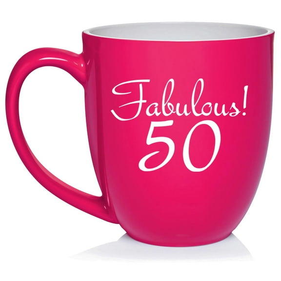 Fabulous 50 50th Birthday Gift Ceramic Coffee Mug Tea Cup Gift for Her, Friend, Coworker, Wife (16oz Hot Pink)