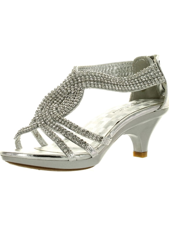 Fabulous Angel-37K Kids Little Girls Bling Rhinestone Platform Dress Heels Sandals