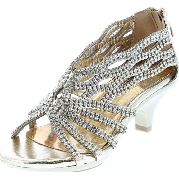 Fabulous Angel76 Kids Rhinestone Cut Out Starppy Platform Low Heel Dress Sandals