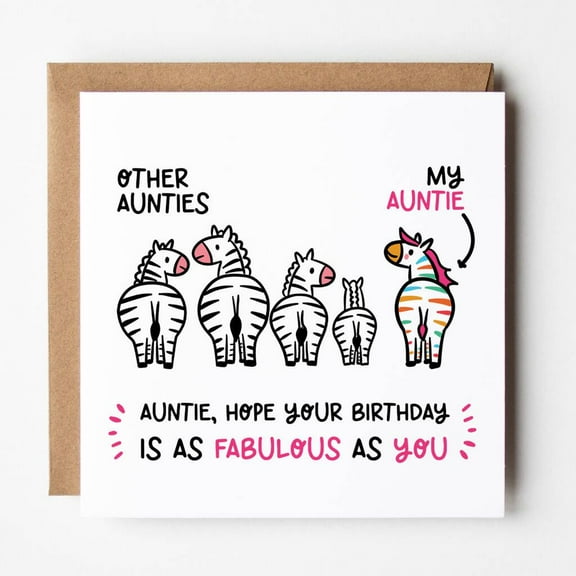 Fabulous Auntie Birthday Card  Cute Zebra Design with Personal Message Space  Perfect Gift for Aunt, Unique Greeting Card for Birthday Celebrations