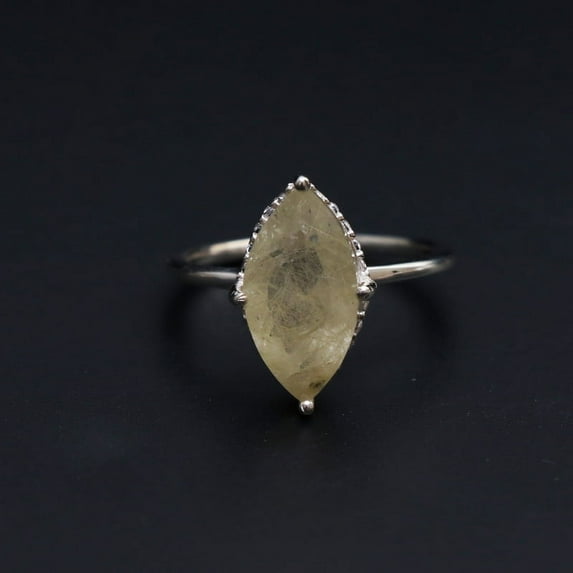 Fabulous Golden Rutiled Quartz Marquise Cut Solitaire Engagement Ring 925 Sterling Silver Dainty Wedding Ring - Gemstone Ring - Anniversary Ring