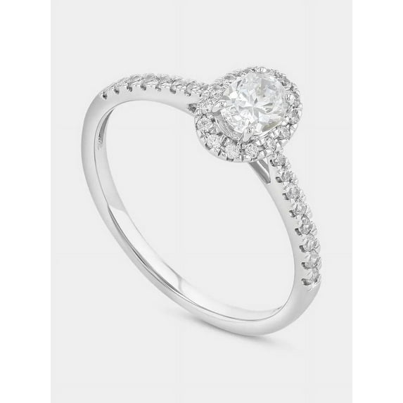 Fabulous Halo Ring 10K/18K/14K Solid White Gold Moissanite Ring Oval Cut Diamond Ring Wedding Special for Her