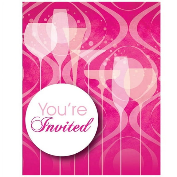 Fabulous Pink Cocktail Drink Birthday Party Invitations 8 ct