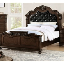 Fabulous Queen Size Bed With Faux Leather Upholstered Headboard And Traditional In Dark Walnut Plywood Bedframe