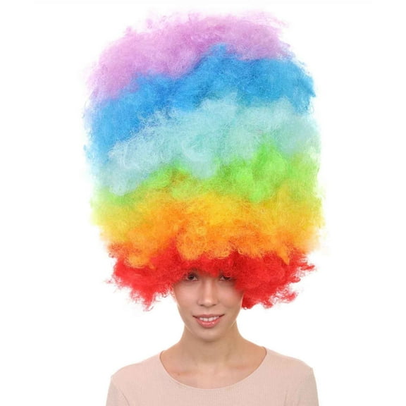 Fabulous and Fun Womens Super Size Afro Wigs, Big, Bold, and Ready to Party Flame-retardant Synthetic Fiber- Rainbow