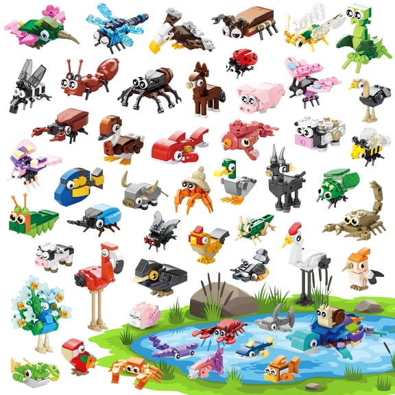 Faburo 60 Pack Animal Building Block Toy Sets for Kids, 1851 PCS Mini Building Bricks with 6 Themes, Party Favors, Goodie Bag Stuffers, Classroom Rewards, Easter Gifts for Boys Girls Ages 6-12