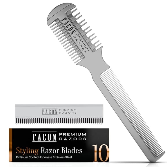 Facn Razor Comb for Hair Cutting - Professional Hair Cutting Comb Kit with 12 Replacement Blades, Double Edge Shaper for Salon & Home, Premium Styling Thinning Texturizing Split Ends Trimming Razor