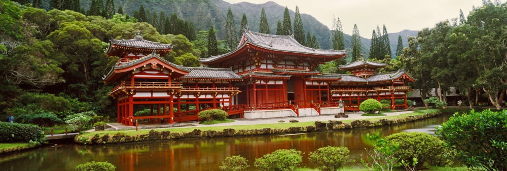 Facade of Byodo-In Temple Valley Of The Temples Oahu Hawaii USA Canvas Art - Panoramic Images (27 x 9)