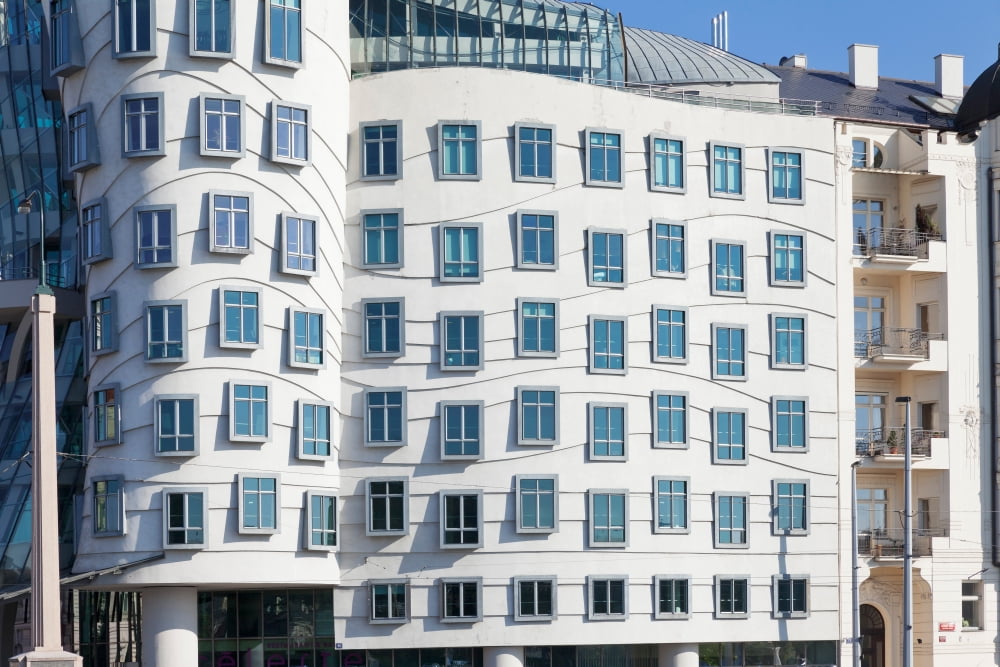 Facade of Dancing House or Ginger and Fred Prague Czech Republic Canvas Art - Panoramic Images (36 x 12)