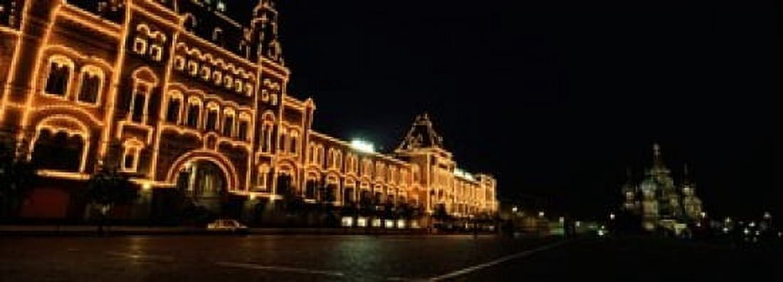Facade of a building lit up at night GUM Red Square Moscow Russia Canvas Art - Panoramic Images (36 x 13)