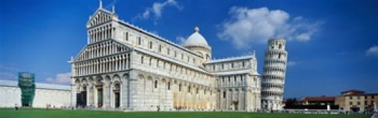 Facade of a cathedral with a tower Pisa Cathedral Leaning Tower of Pisa Pisa Tuscany Italy Canvas Art - Panoramic Images (36 x 12)