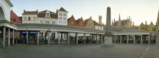 Facade of an old fish market Vismarkt Bruges West Flanders Belgium Canvas Art - Panoramic Images (36 x 13)