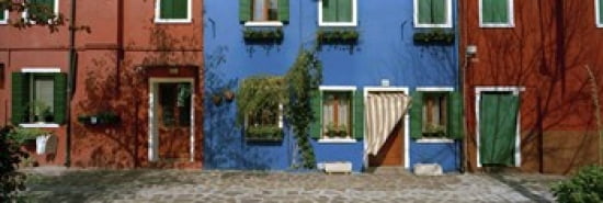 Facade of houses Burano Veneto Italy Canvas Art - Panoramic Images (36 x 12)