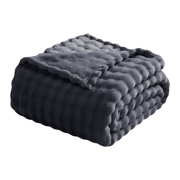 Facai Bubble Blanket - Ultra Soft Faux Fur Throw for Bed, Couch, Travel Gifts for Women (Dark Gray L)